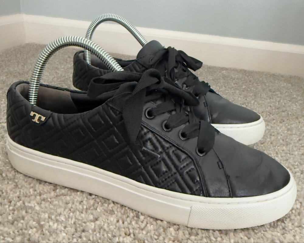 Tory Burch Black Leather Quilted Sneakers Size 7.5